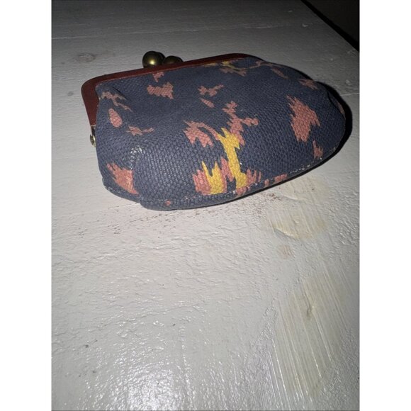 VTG Fossil Kisslock Key-Per Coin Purse Canvas Aztec Leather Accent - Picture 13 of 14